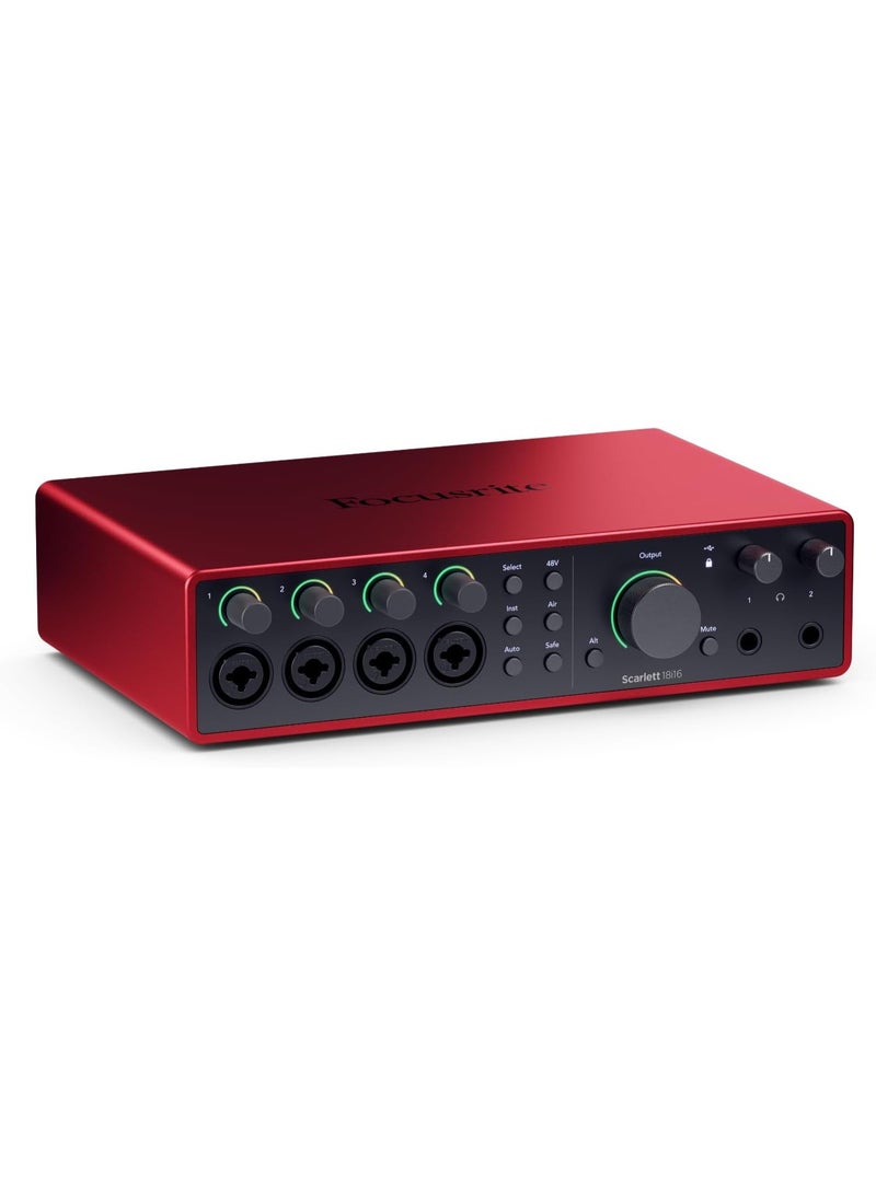 فوكوسرايت واجهة صوتية Focusrite Scarlett 18i16 الجيل الرابع USB لتسجيل الموسيقى والاستوديو للموسيقيين وكاتبي الأغاني والعازفين والمذيعين - Image 1